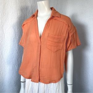 Free People NEW Button Down Crop Top Shirt Full Of Light